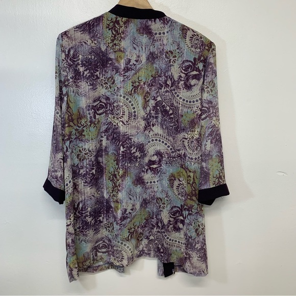 R M Richards Top Woman 18W‎  Purple Floral Faux Twin Jacket Long Line Lagenlook - Picture 6 of 10